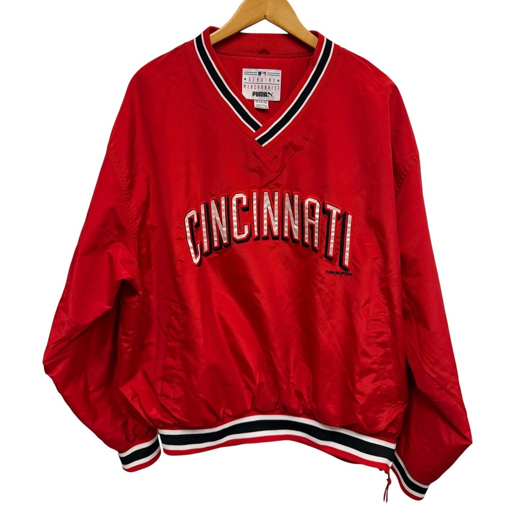 VTG Puma Cincinnati Reds MLB Pullover Windbreaker Dugout Jacket XL Circa 2000